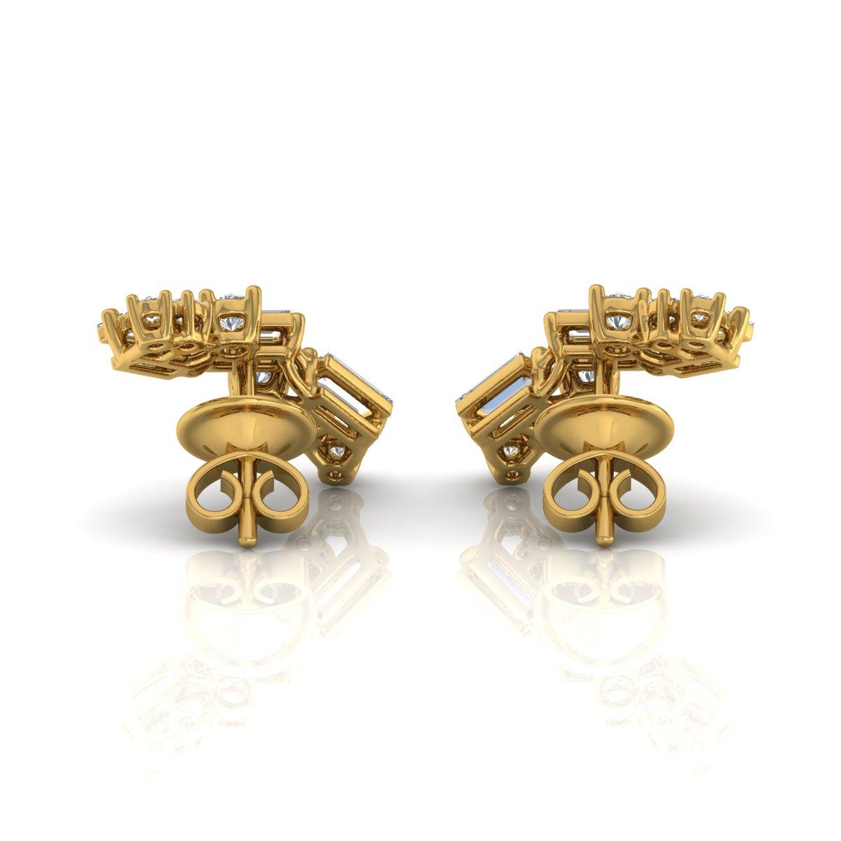 Baguette Cut 2.15 Carat Baguette Round Brilliant Cut Diamond Earrings 18 Karat Yellow Gold For Sale