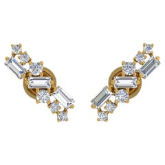 Boucles d'oreilles en or jaune 18 carats diamant baguette rond taille brillant de 2,15 carats