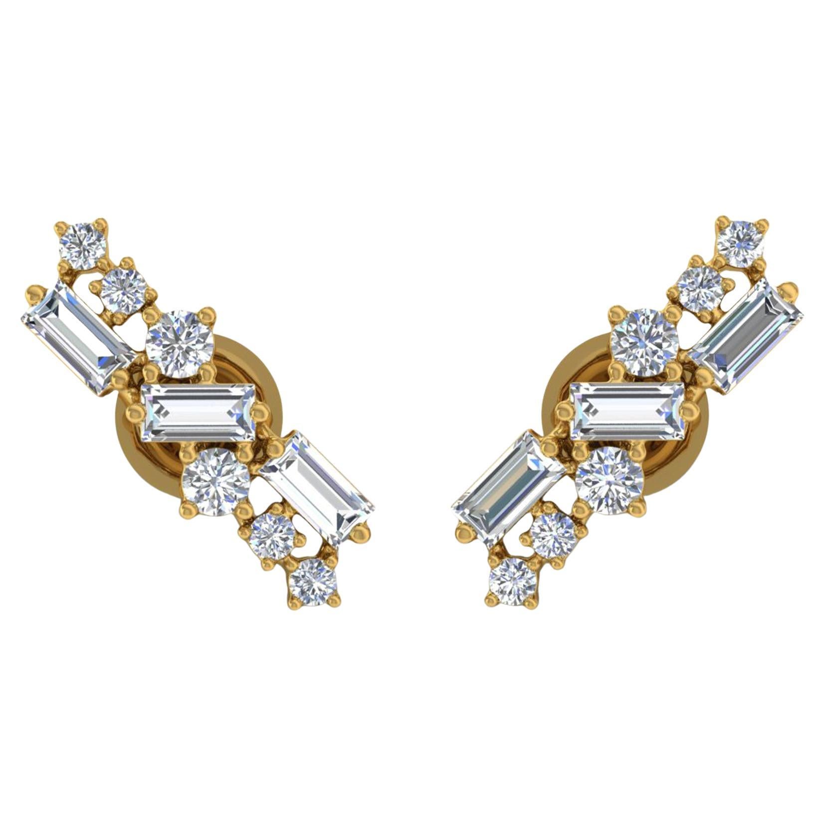 Orecchini di diamanti taglio Baguette tondo Brilliante da 2,15 carati Oro giallo 18 carati