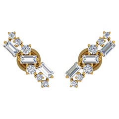 Boucles d
oreilles en or jaune 18 carats diamant baguette rond taille brillant de 2,15 carats