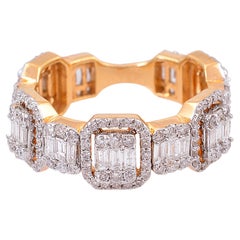 2.15 Carat Baguette Round Diamond Band Ring 18 Karat Rose Gold Handmade Jewelry