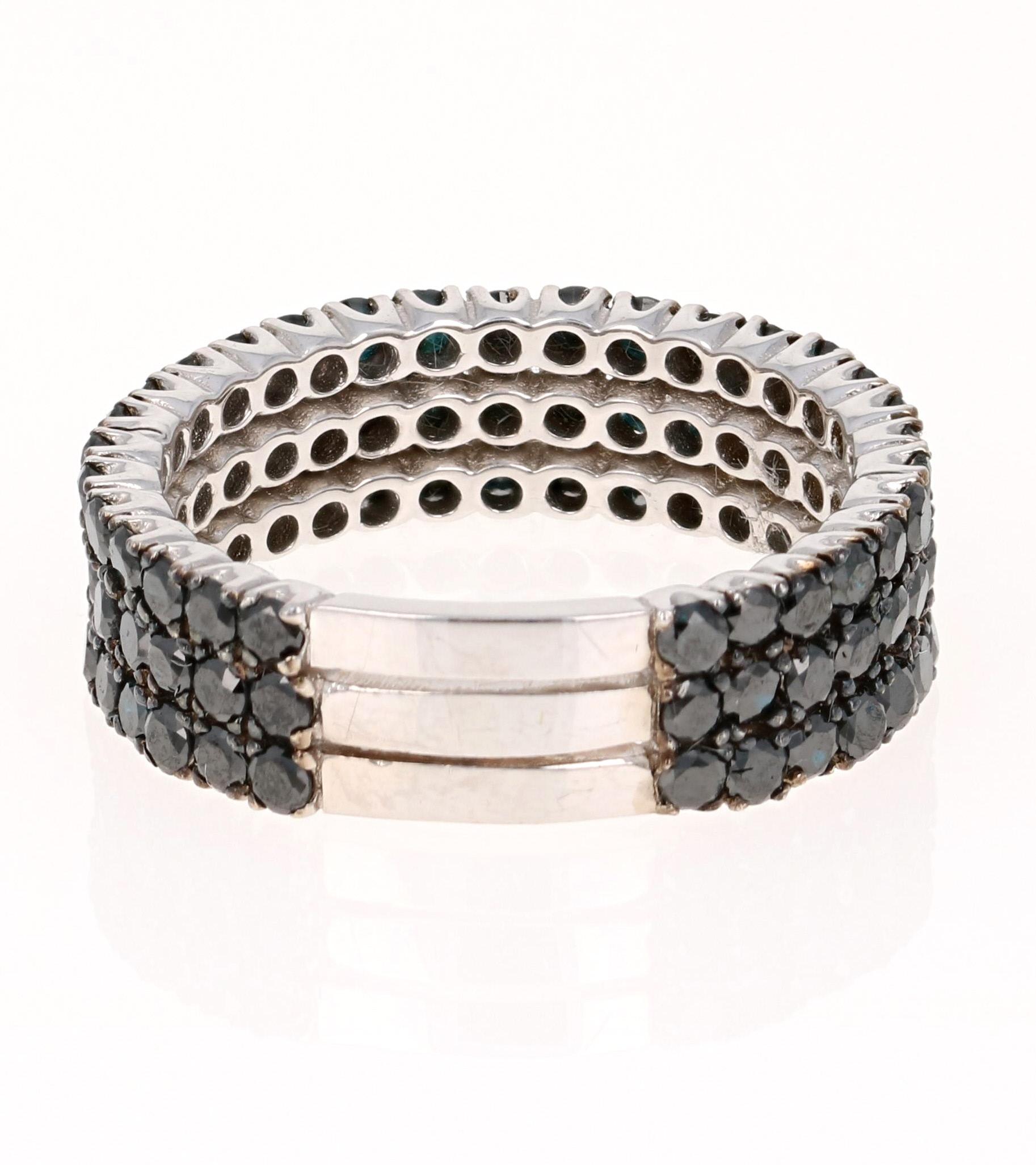 Contemporary 2.15 Carat Black Diamond White Gold Band For Sale