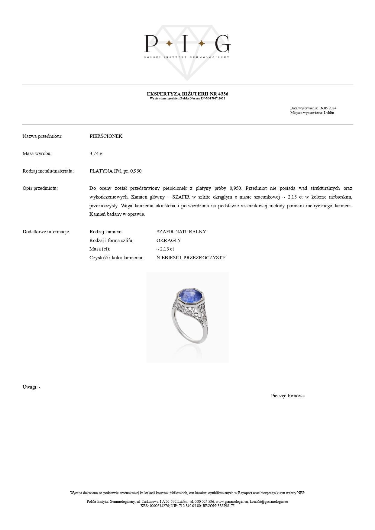 Taglio rotondo Anello con zaffiro blu da 2,15 carati in platino in vendita