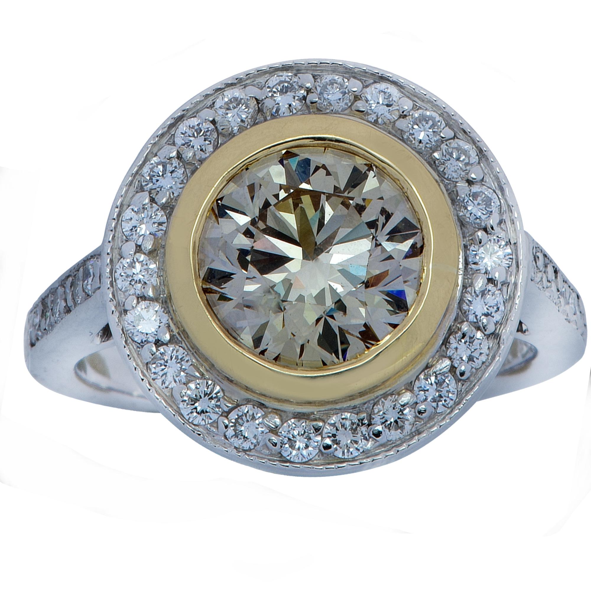 Modern 2.15 Carat Cognac Diamond Platinum Halo Ring