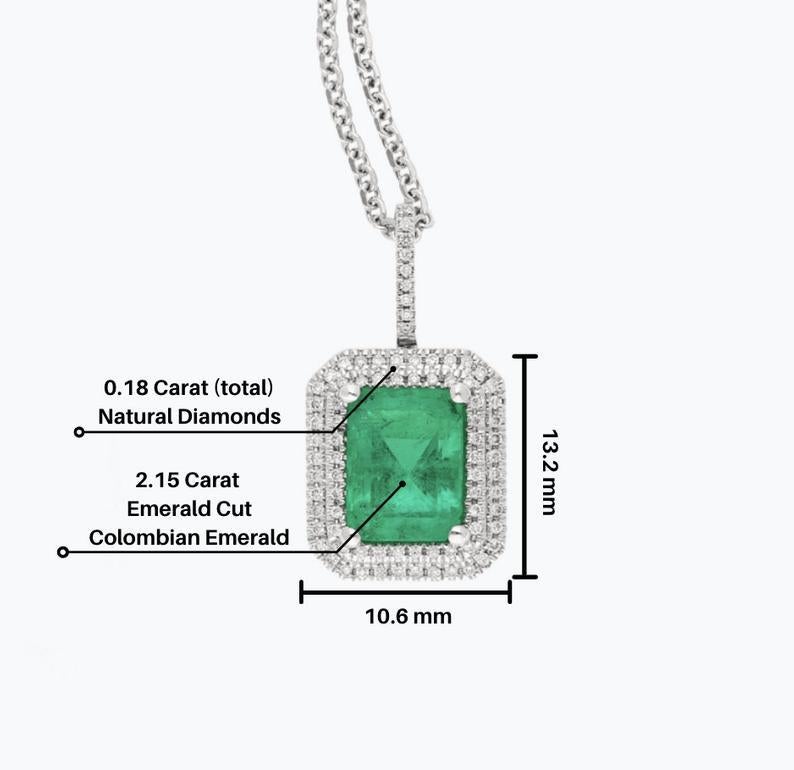 2.15 Carat Colombian Emerald and Diamond 18 Karat Gold Pendant 1