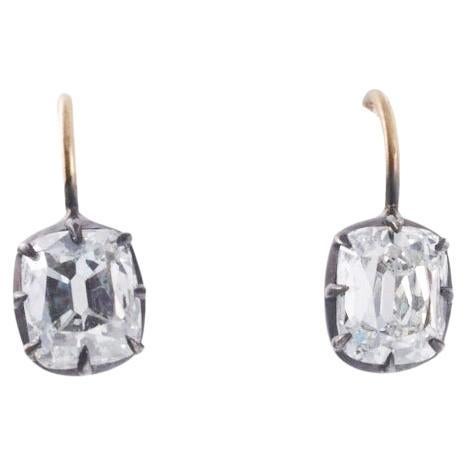 2.15 Carat Cushion Cut Silver and Gold Earrings For Sale