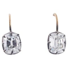 Vintage 2.15 Carat Cushion Cut Silver and Gold Earrings