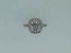 2.15 Carat Cushion Diamond and Platinum Halo Solitaire Engagement Ring with GIA