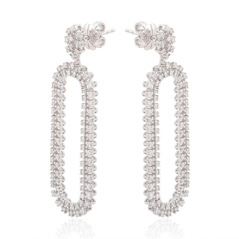 2.15 Carat CVD Diamond Dangle Earrings 14 Karat White Gold Handmade