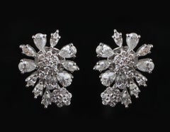 2.15 Carat Diamond 14 Karat White Gold Floral Stud Earrings