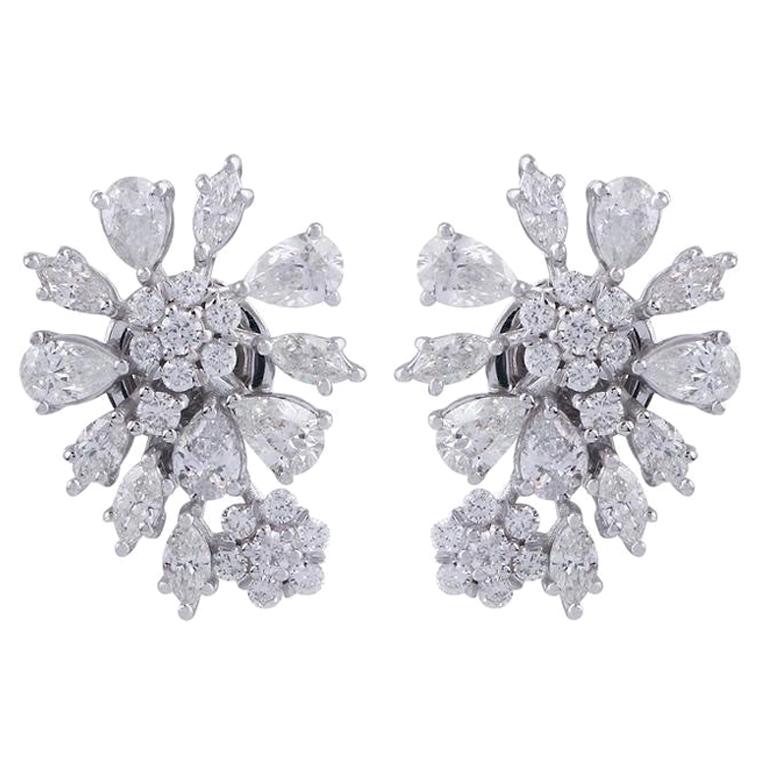 2.15 Carat Diamond 14 Karat White Gold Floral Stud Earrings