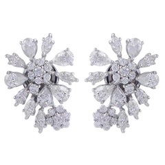 2.15 Carat Diamond 14 Karat White Gold Floral Stud Earrings