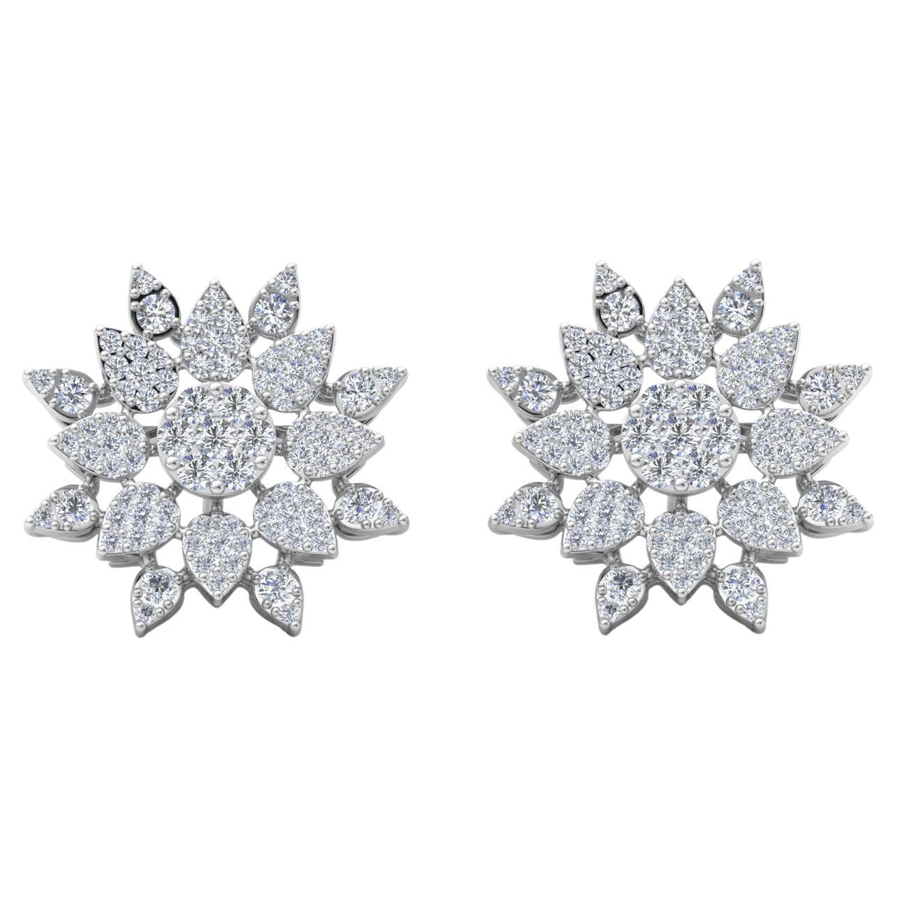 2.15 Carat Diamond Pave Starburst Stud Earrings 14 Karat White Gold Fine Jewelry For Sale