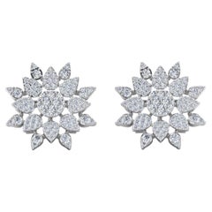 2.15 Carat Diamond Pave Starburst Stud Earrings 14 Karat White Gold Fine Jewelry