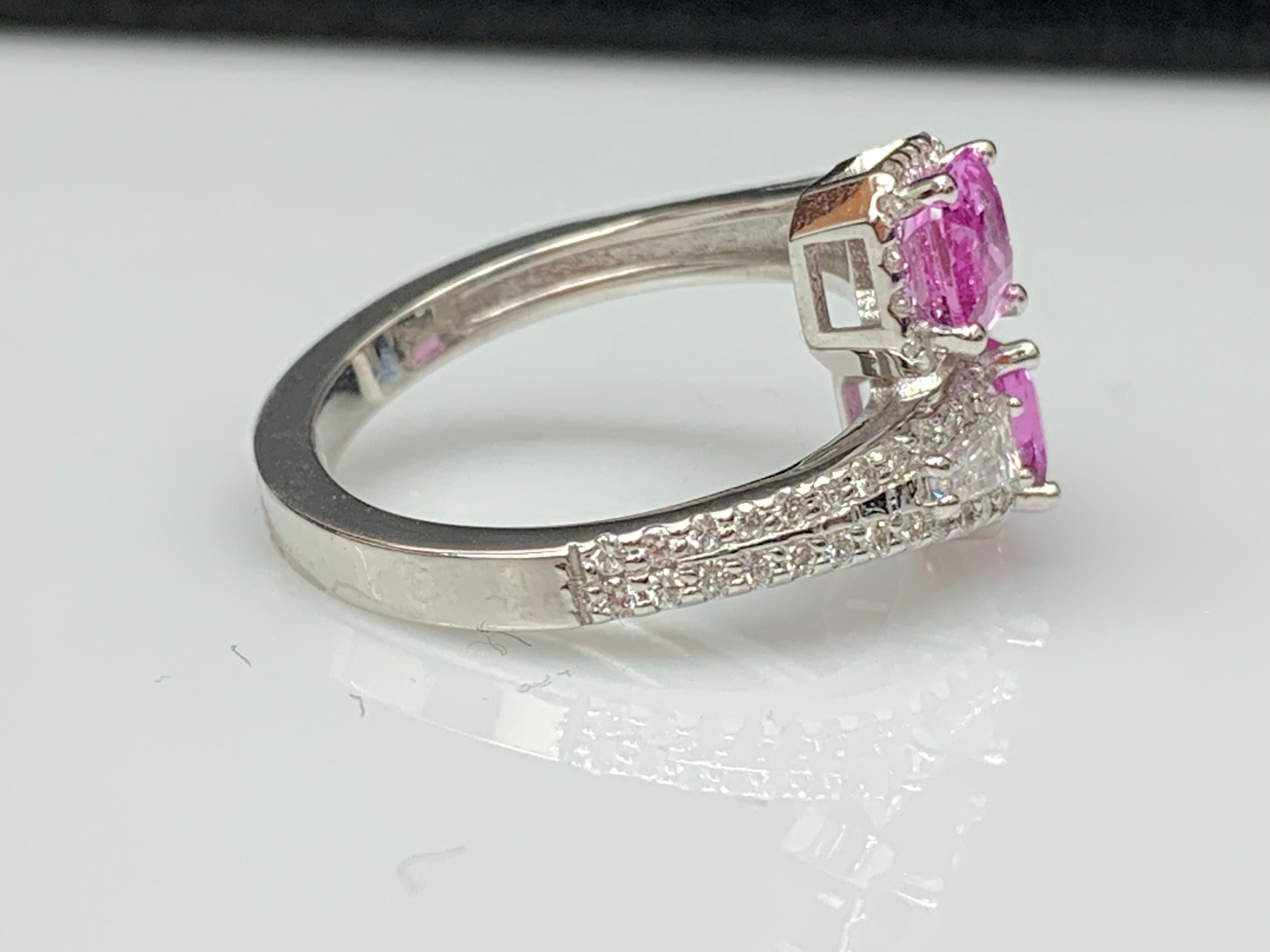 2.15 Carat Emerald Cut Pink Sapphire Diamond Toi Et Moi Ring 14K White Gold In New Condition For Sale In NEW YORK, NY