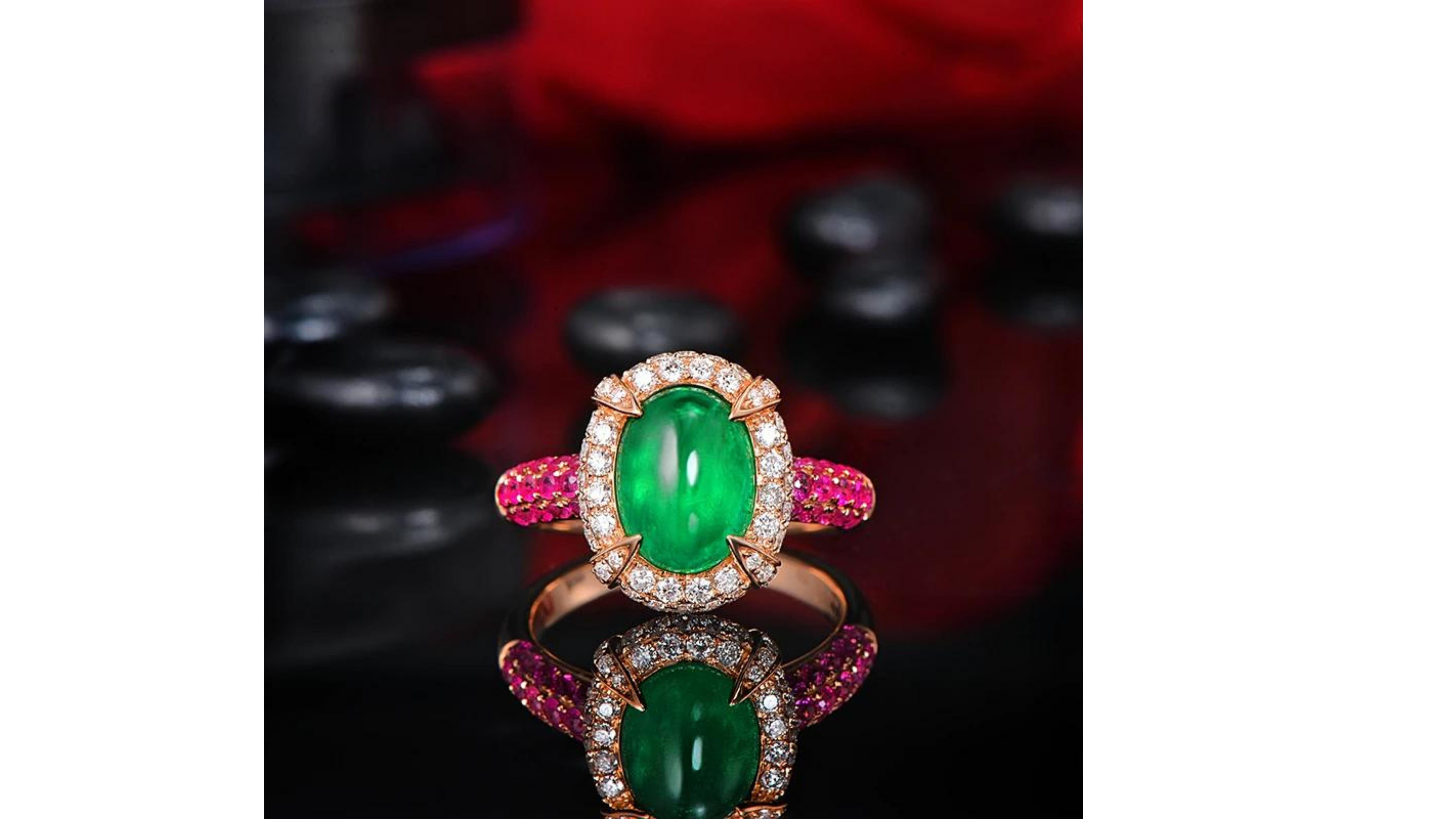 2.15 Carat Emerald Pink Sapphire Ring  14 Karat Rose Gold with 47 White Diamonds does stand out. 

 The color pink exudes femininity and delicacy, coupled with an inner resilience and strength. All the various shades of pink sapphires are also some