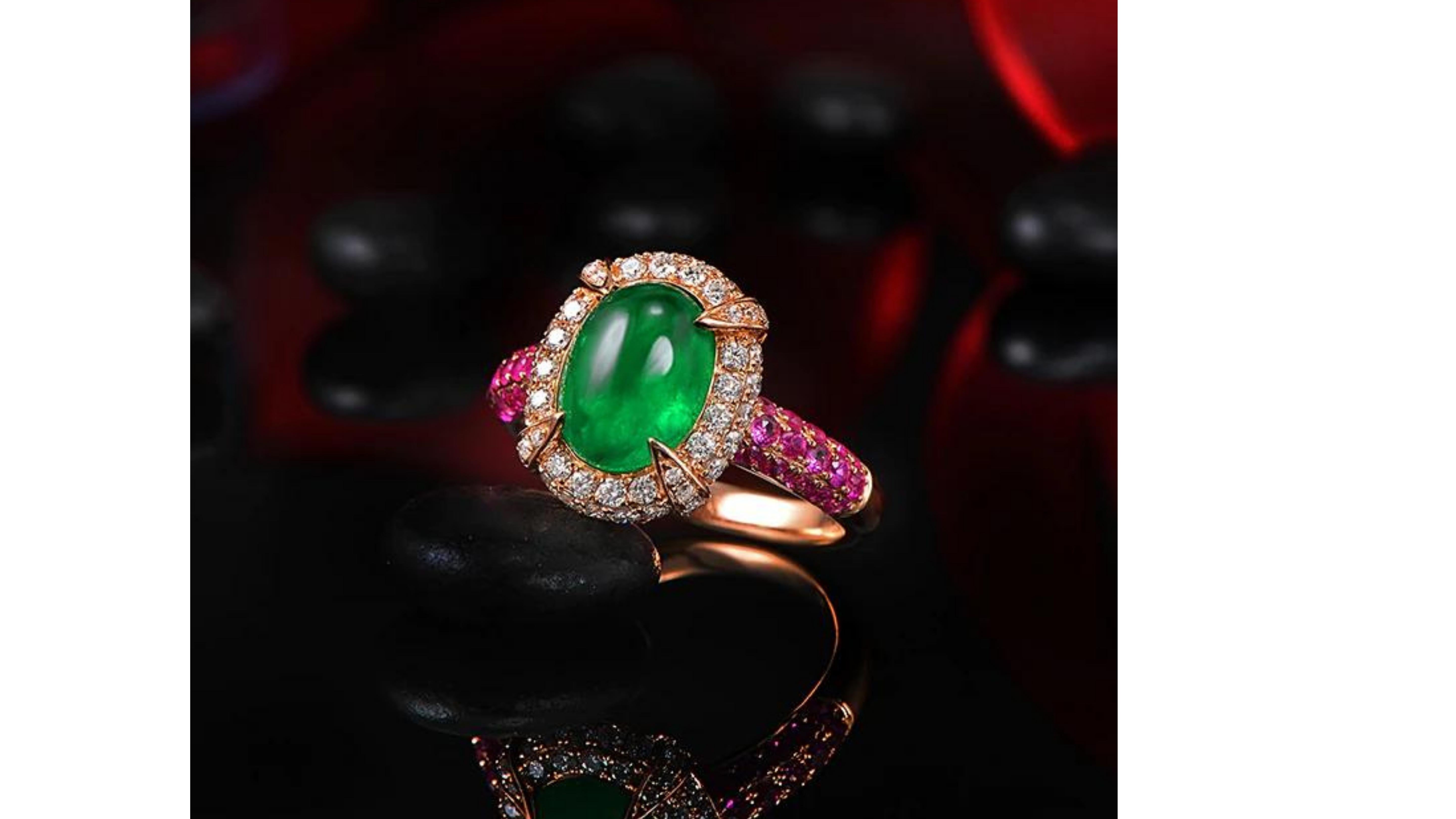 Oval Cut 2.15 Carat Emerald Pink Sapphire Diamond Ring 14 Karat Rose Gold For Sale
