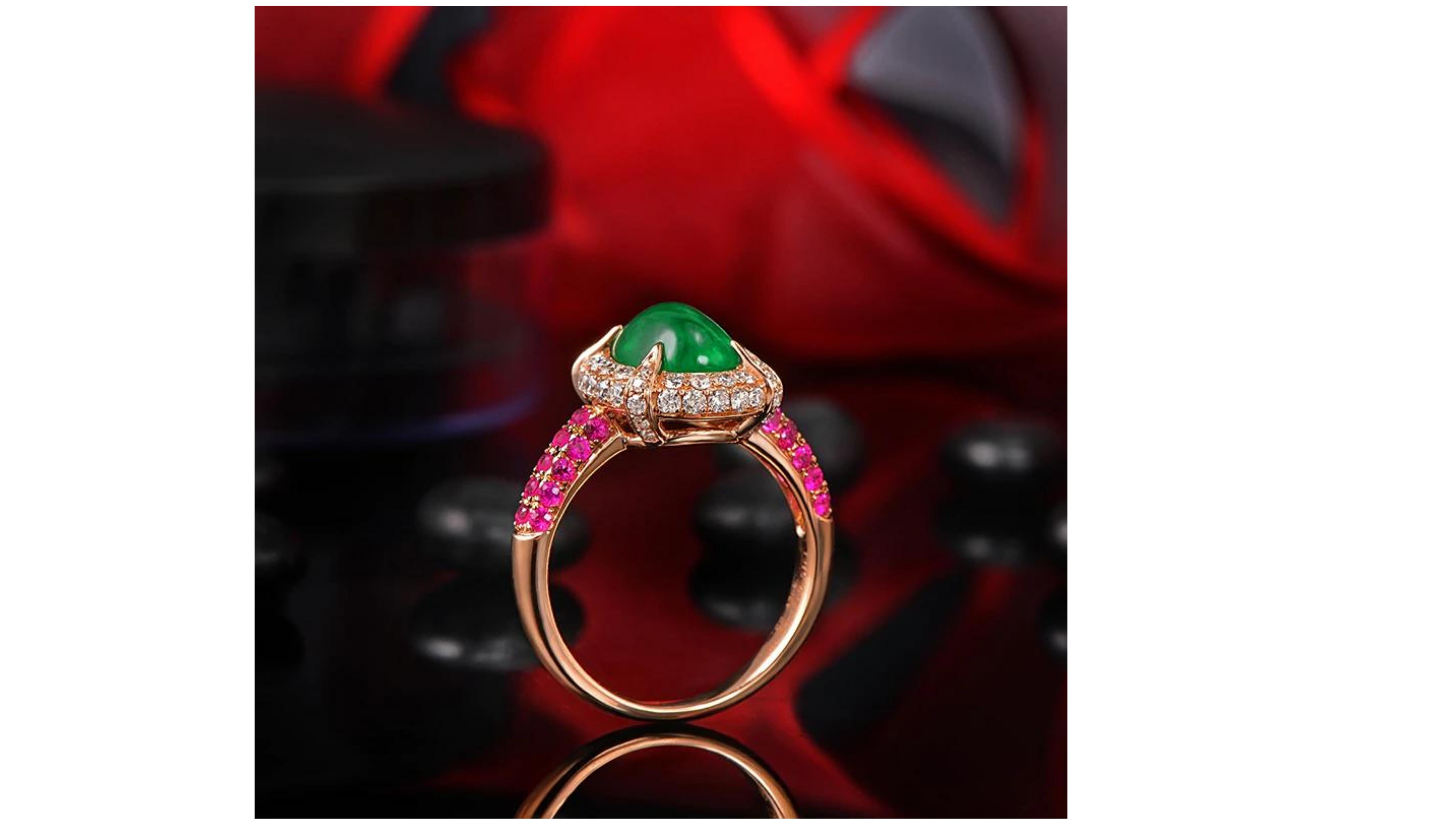 2.15 Carat Emerald Pink Sapphire Diamond Ring 14 Karat Rose Gold In New Condition For Sale In Barnsley, GB