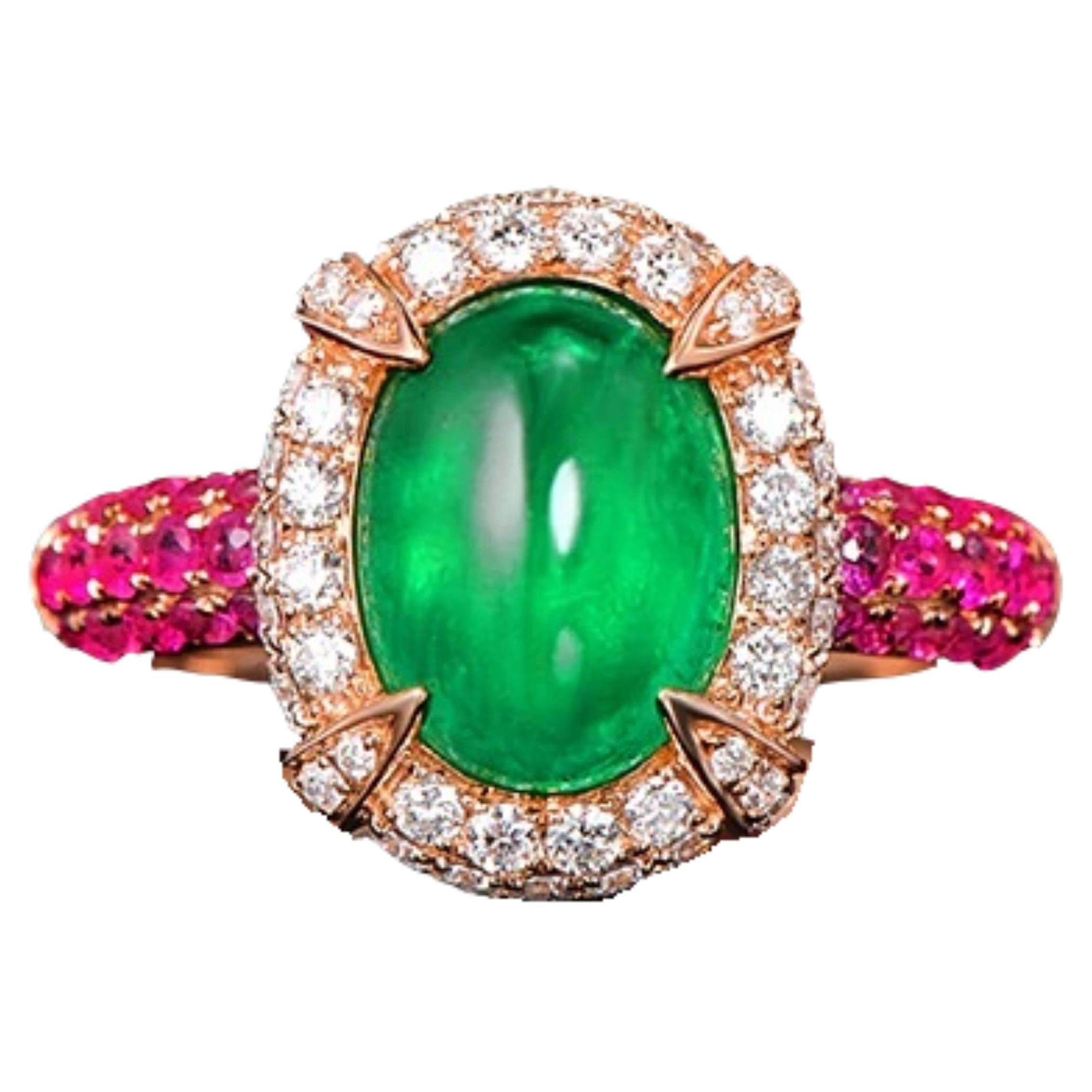 2.15 Carat Emerald Pink Sapphire Diamond Ring 14 Karat Rose Gold For Sale