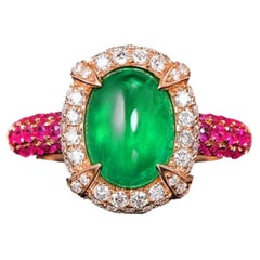 2.15 Carat Emerald Pink Sapphire Diamond Ring 14 Karat Rose Gold