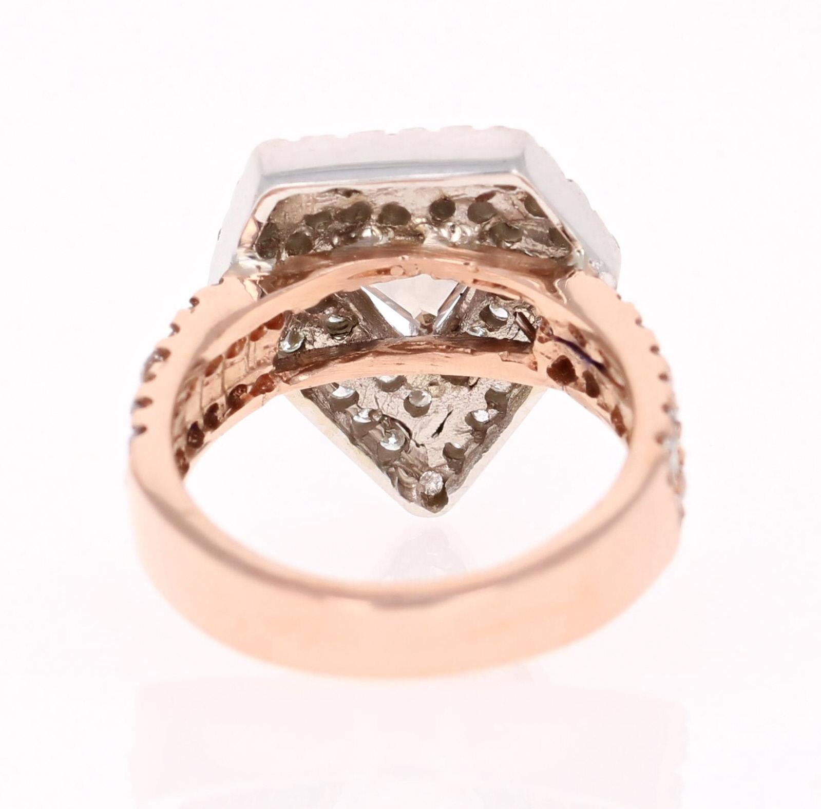 Art Deco 2.15 Carat Fancy Diamond Cut Diamond Rose Gold Engagement Ring  For Sale