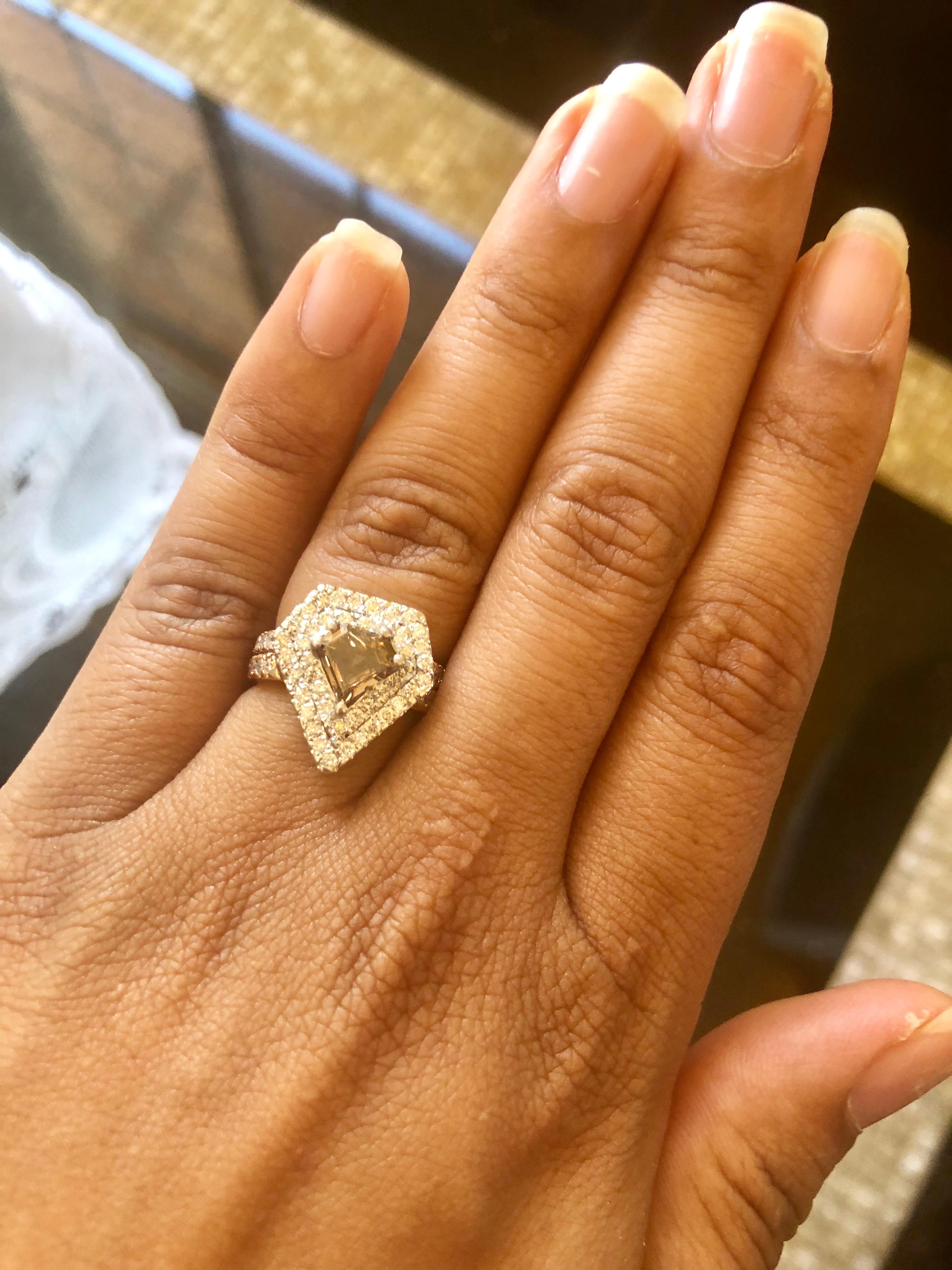 Old European Cut 2.15 Carat Fancy Diamond Cut Diamond Rose Gold Engagement Ring  For Sale