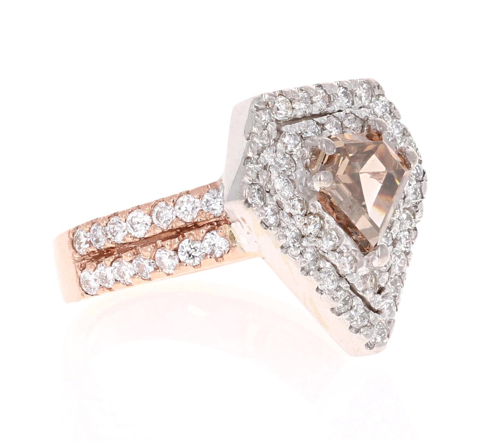 Art Deco 2.15 Carat Fancy Diamond Cut Diamond Rose Gold Engagement Ring For Sale
