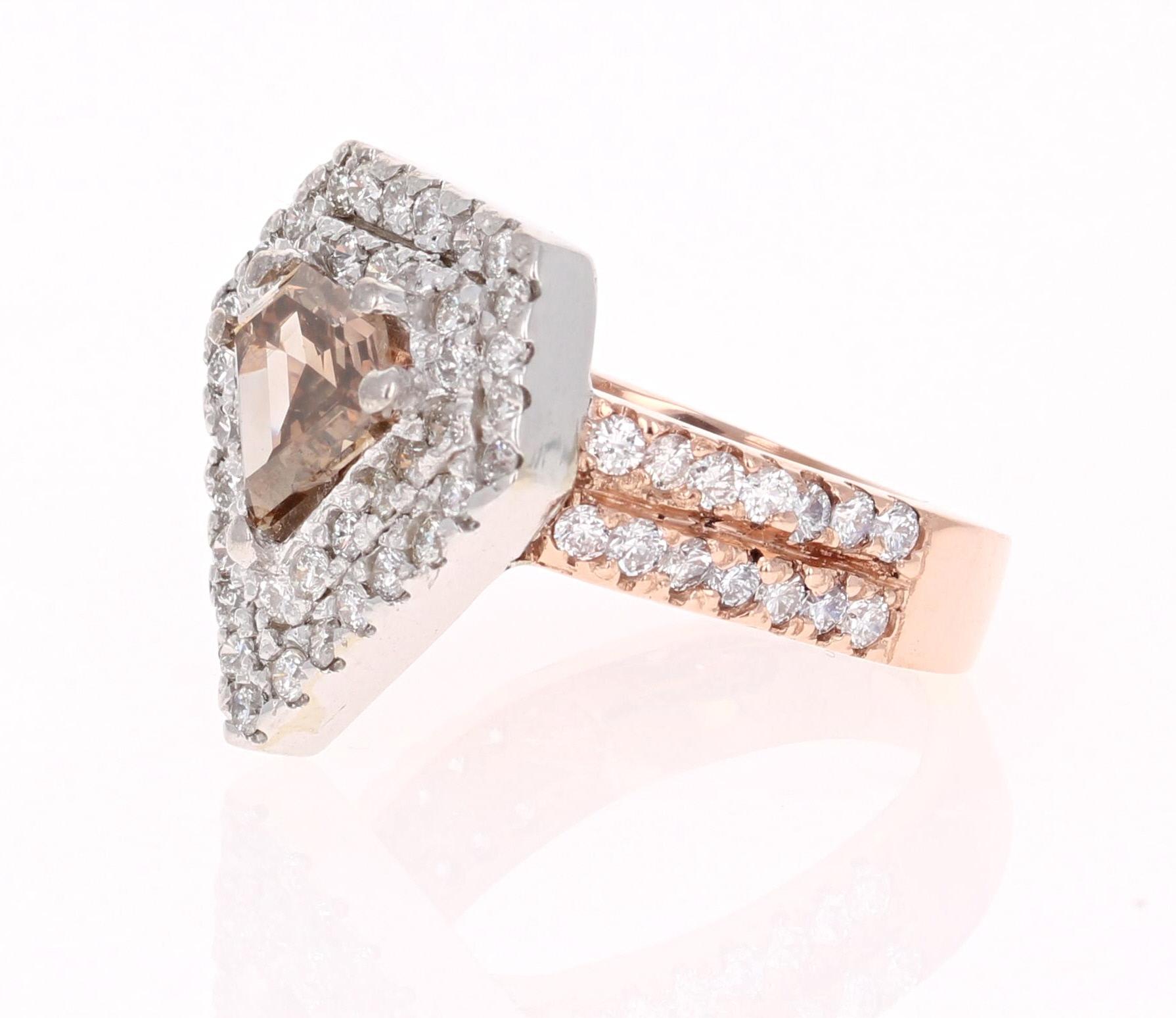 Old European Cut 2.15 Carat Fancy Diamond Cut Diamond Rose Gold Engagement Ring For Sale