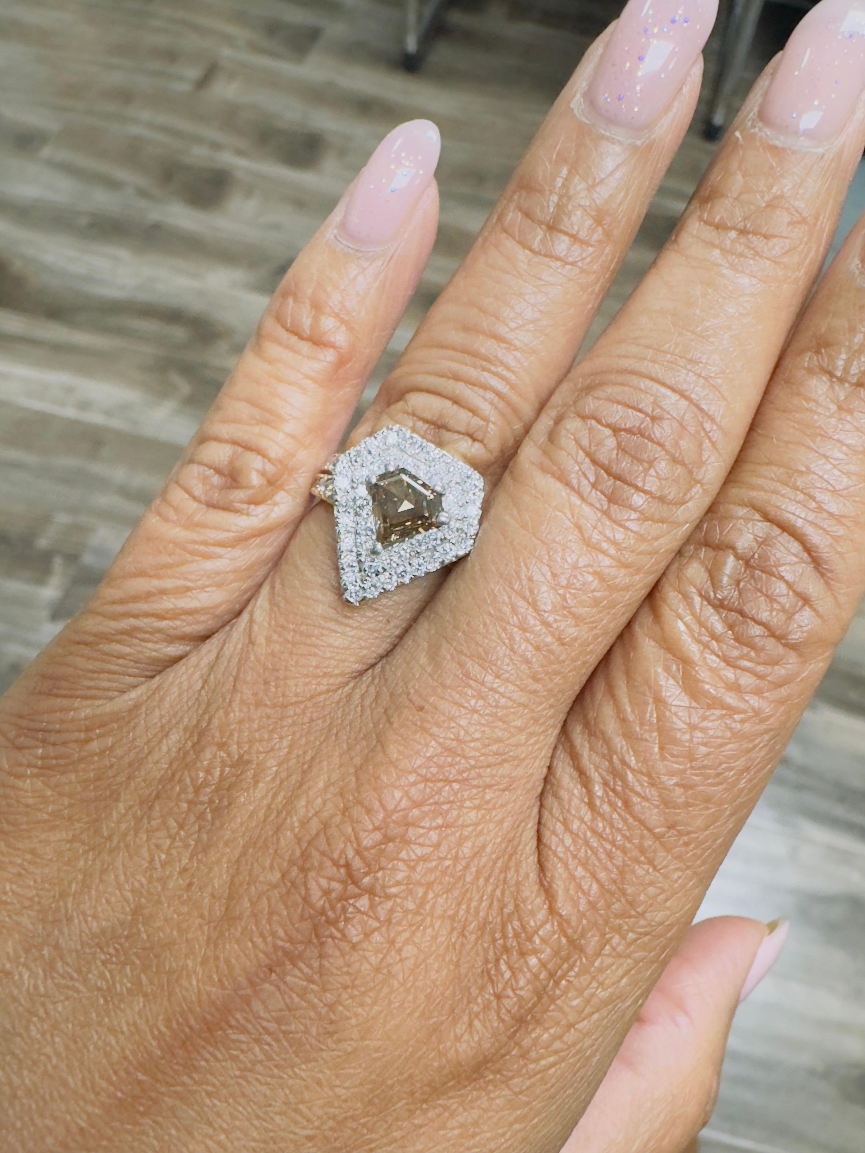 2.15 Carat Fancy Diamond Cut Diamond Rose Gold Engagement Ring For Sale 1