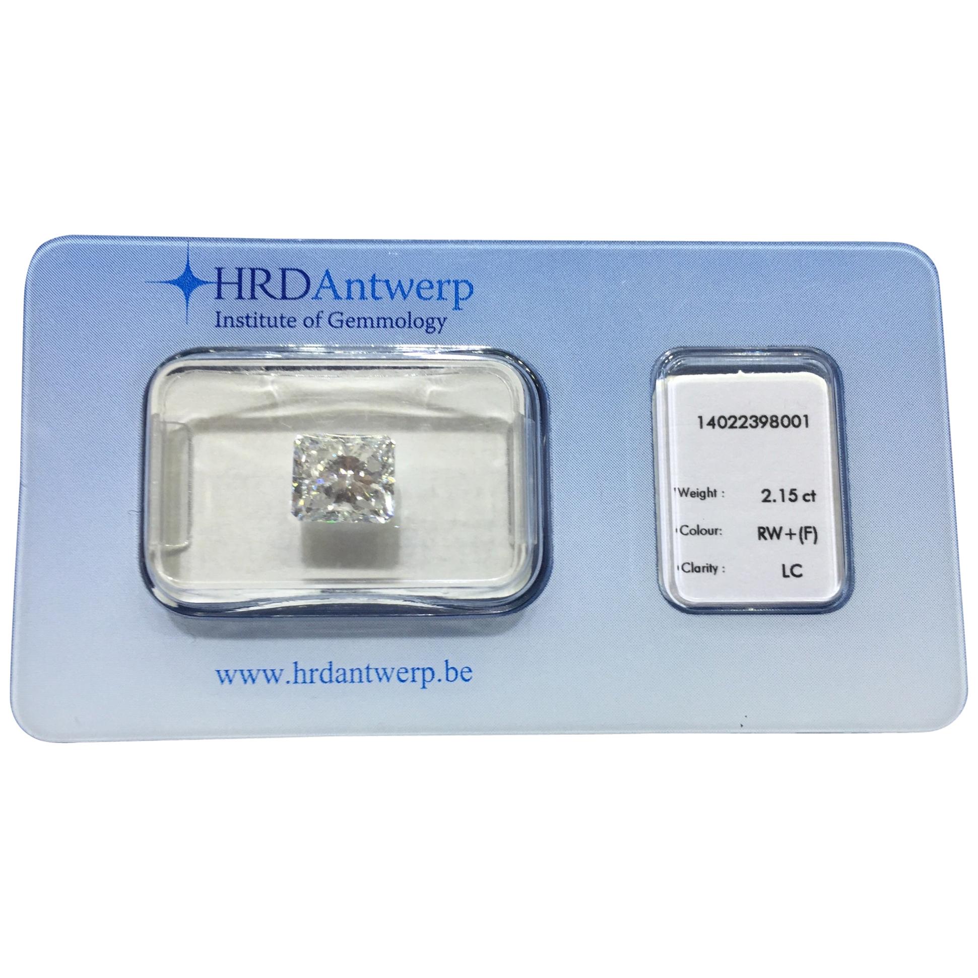 2.15 Carat HRD Certificate White Radiant Cut Diamond For Sale