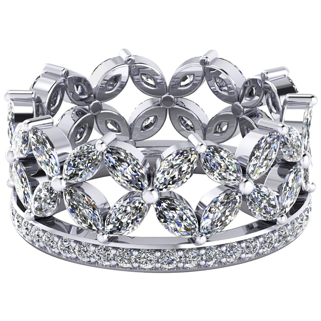 Anneau victorien en platine avec diamants taille marquise rond et diamants brillants de 2,15 carats