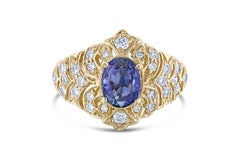 2.15 Carat Natural Blue Sapphire Diamond 14 Karat Yellow Gold Cluster Ring