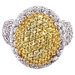 2.15 Carat Natural Diamond Yellow Sapphire 14 Karat White Gold Cocktail Ring