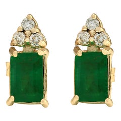 Smaragd-Diamant-Ohrringe aus 14 Karat Gelbgold 