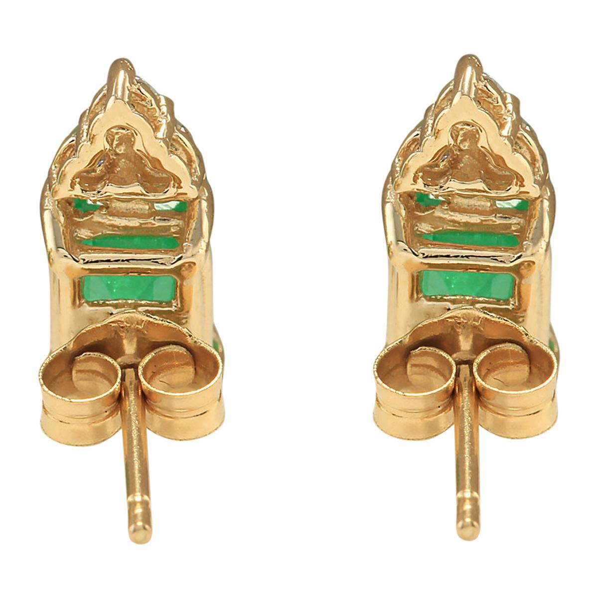 Stamped: 14K Yellow Gold
Total Earrings Weight: 1.2 Grams
Total Natural Emerald Weight is 1.45 Carat (Measures: 6.00x4.00 mm)
Color: Green
Total Natural Diamond Weight is 0.15 Carat
Color: F-G, Clarity: VS2-SI1
Face Measures: 11.80x4.15 mm
Sku: