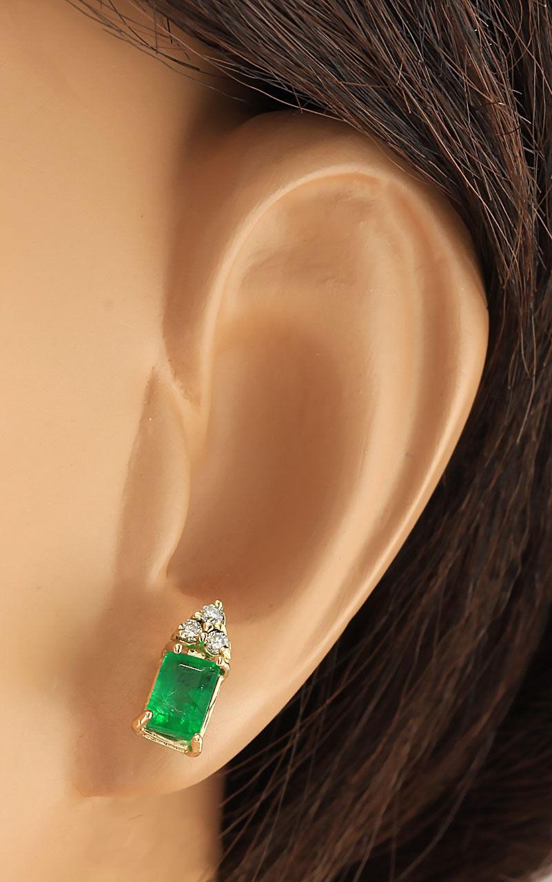 Emerald Cut Emerald Diamond Earrings In 14 Karat Yellow Gold  For Sale