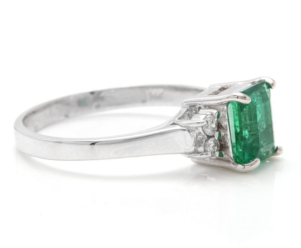 Emerald Cut 2.15 Carat Natural Emerald and Diamond 14 Karat Solid White Gold Ring For Sale
