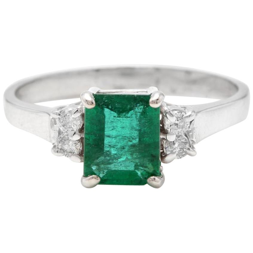 Esmeralda natural de 2,15 quilates y diamante Anillo de oro blanco macizo de 14 quilates