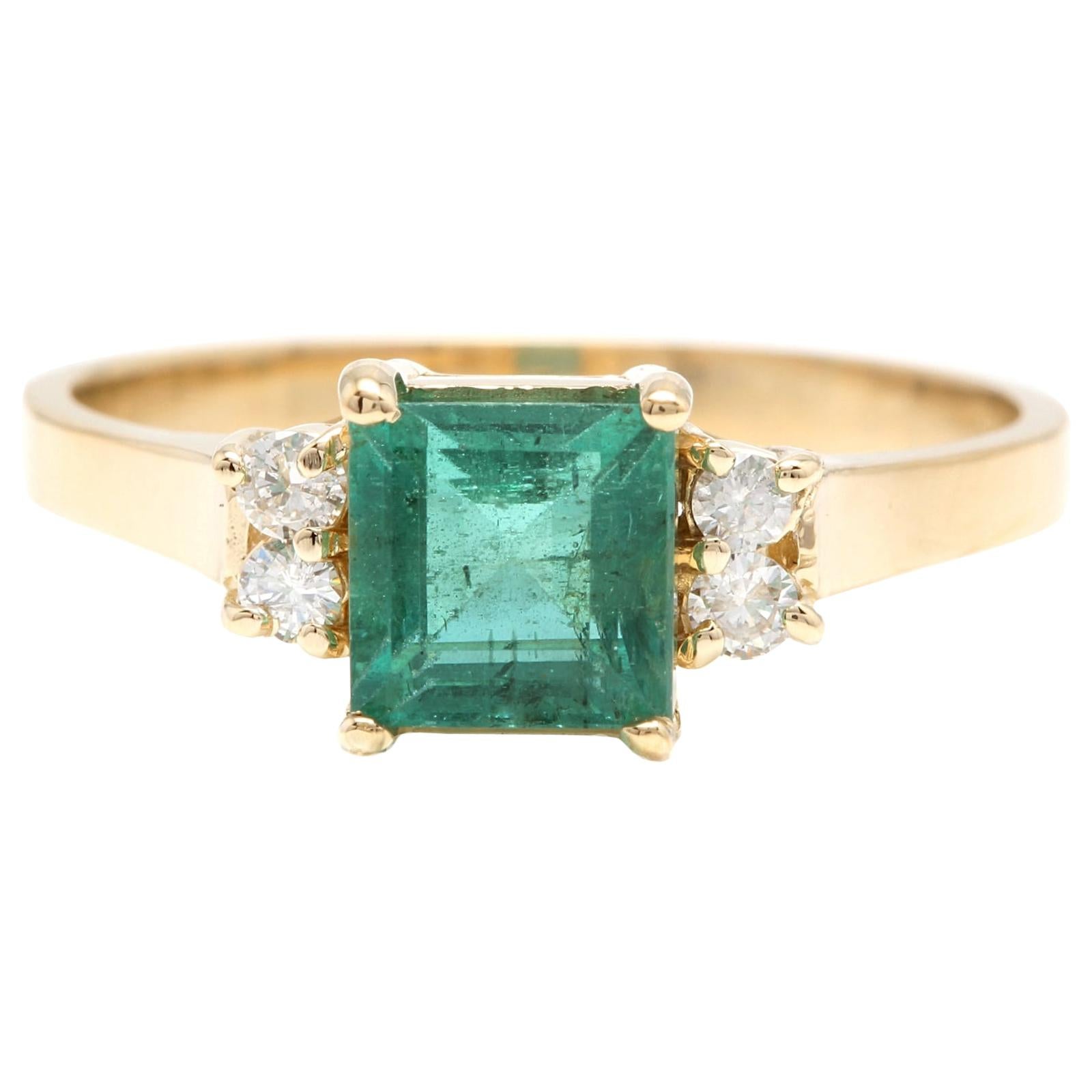 Esmeralda natural de 2,15 quilates y diamante Anillo de oro amarillo macizo de 14 quilates