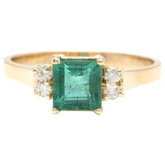 Esmeralda natural de 2,15 quilates y diamante Anillo de oro amarillo macizo de 14 quilates
