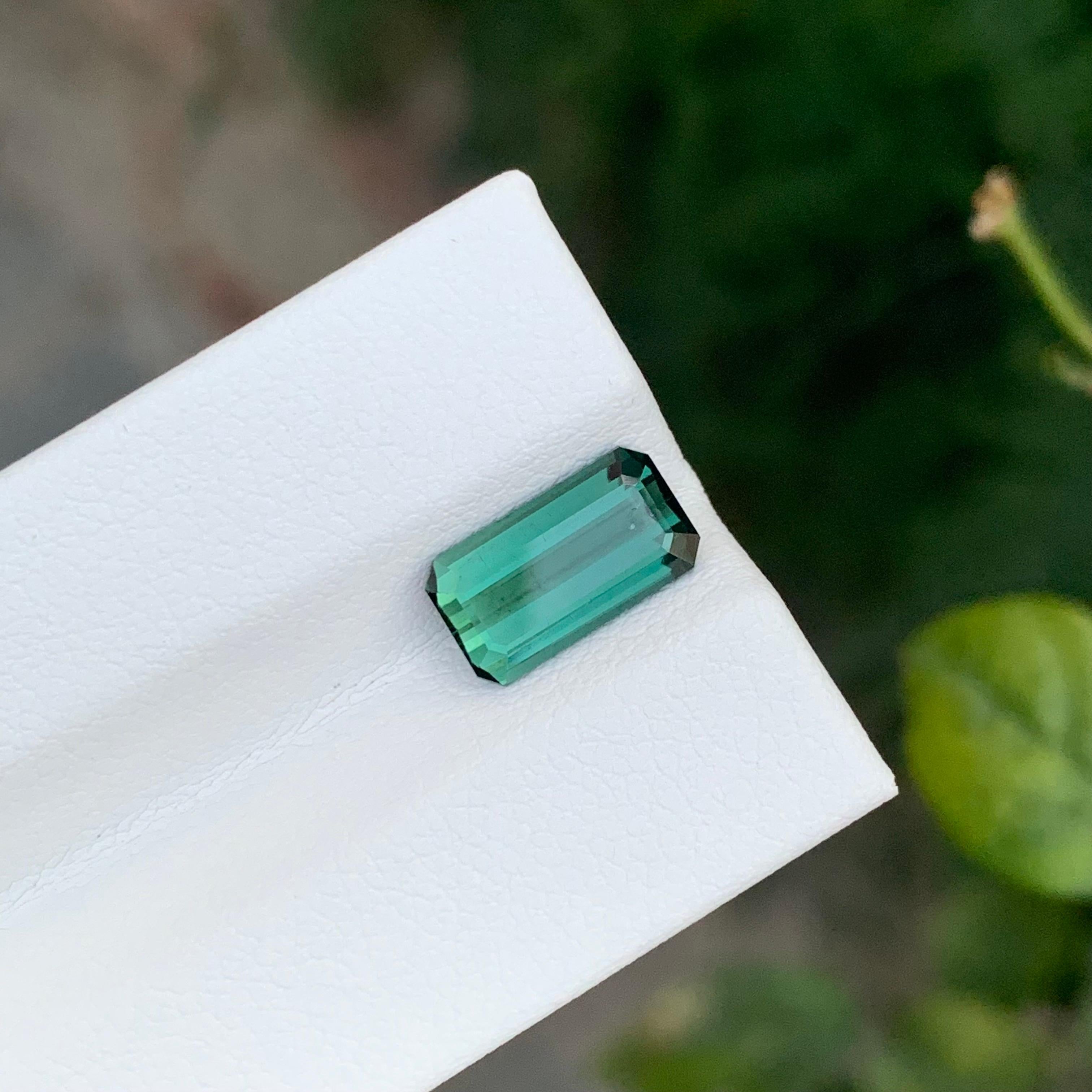 Arts and Crafts 2.15 Carat Natural Loose Bluish Green Tourmaline Emerald Shape Gem For Sale