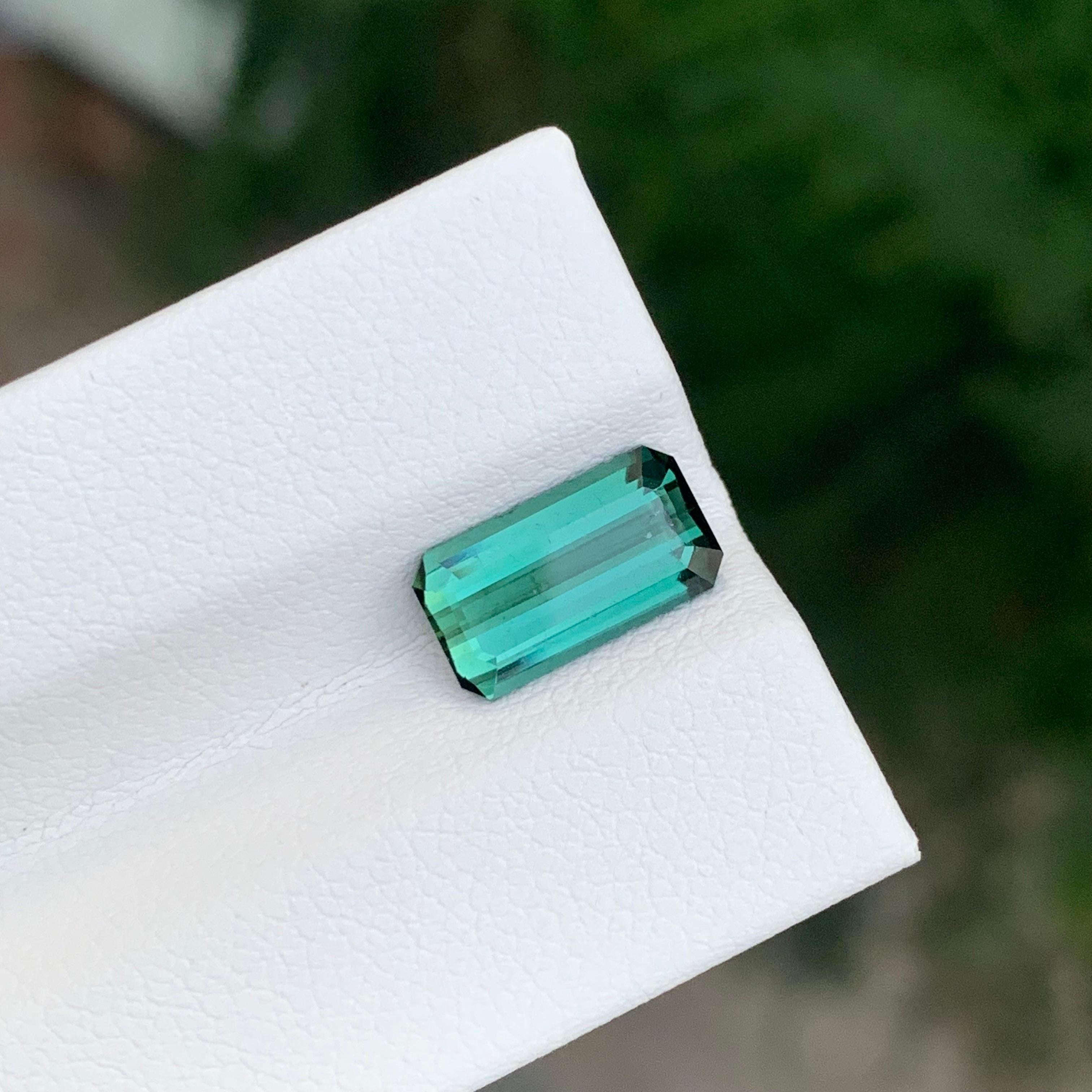 Women's or Men's 2.15 Carat Natural Loose Bluish Green Tourmaline Emerald Shape Gem For Sale