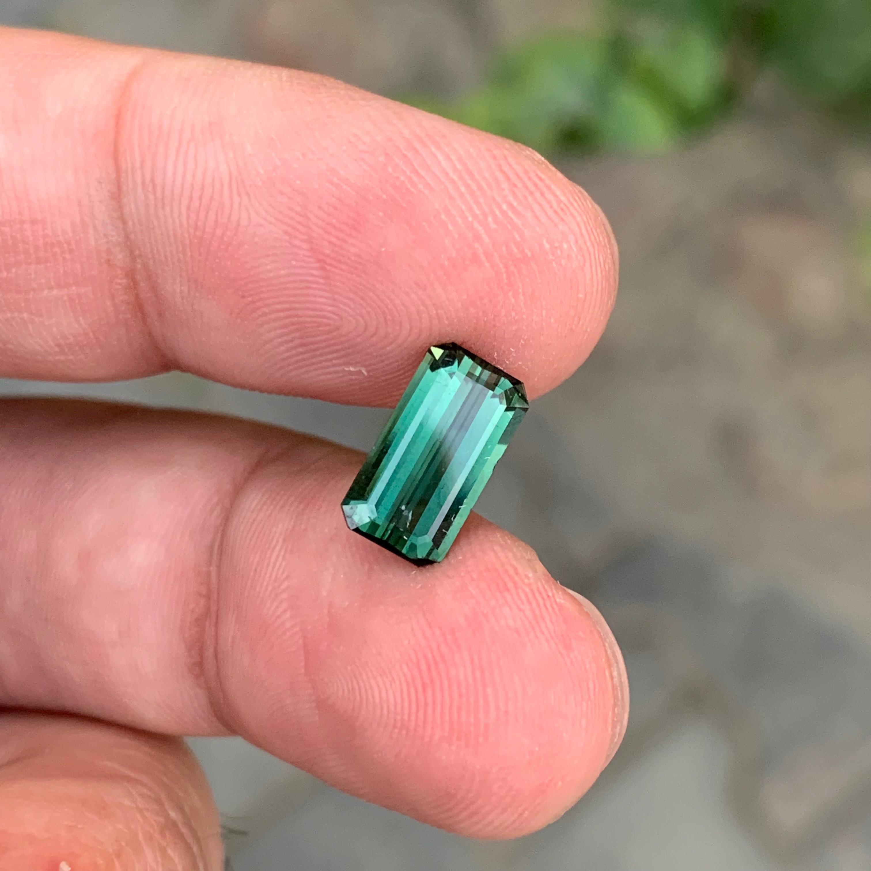 2.15 Carat Natural Loose Bluish Green Tourmaline Emerald Shape Gem For Sale 2
