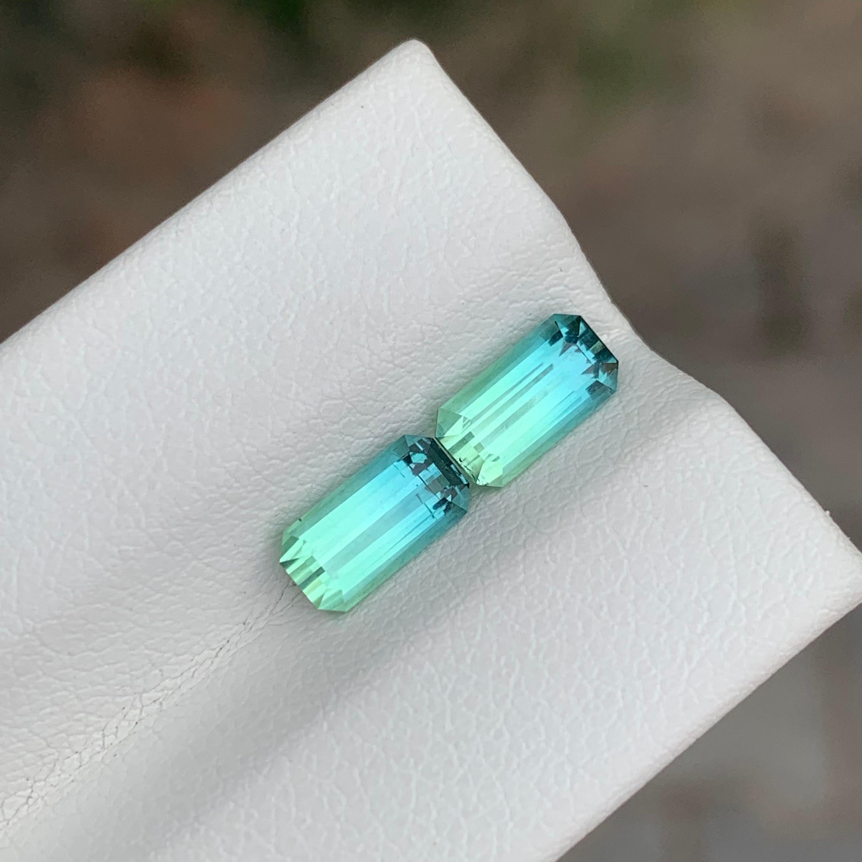 2.15 Carat Natural Loose Parti Colour Tourmaline Pair Emerald Shape Gemstone For Sale 4