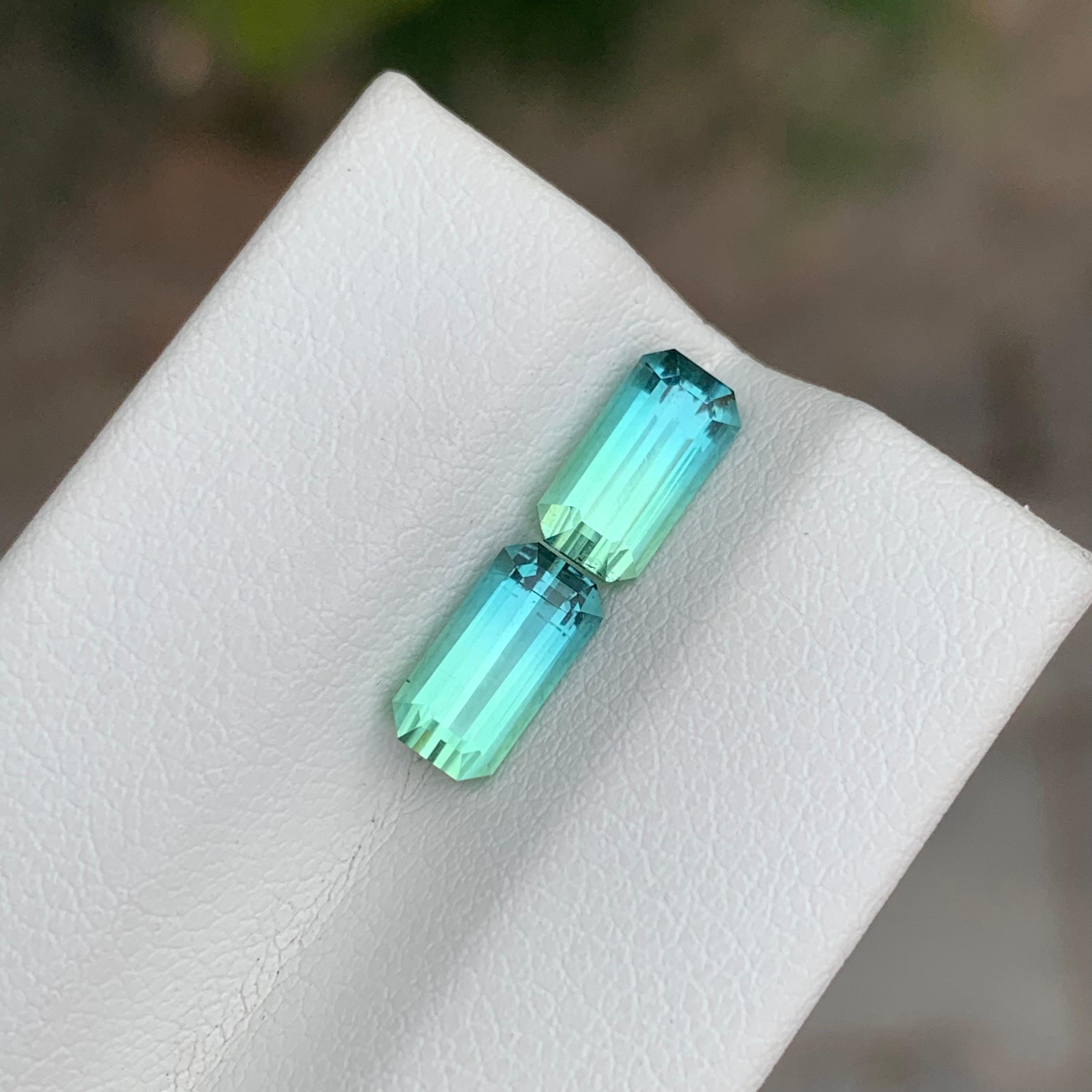 2.15 Carat Natural Loose Parti Colour Tourmaline Pair Emerald Shape Gemstone For Sale 5