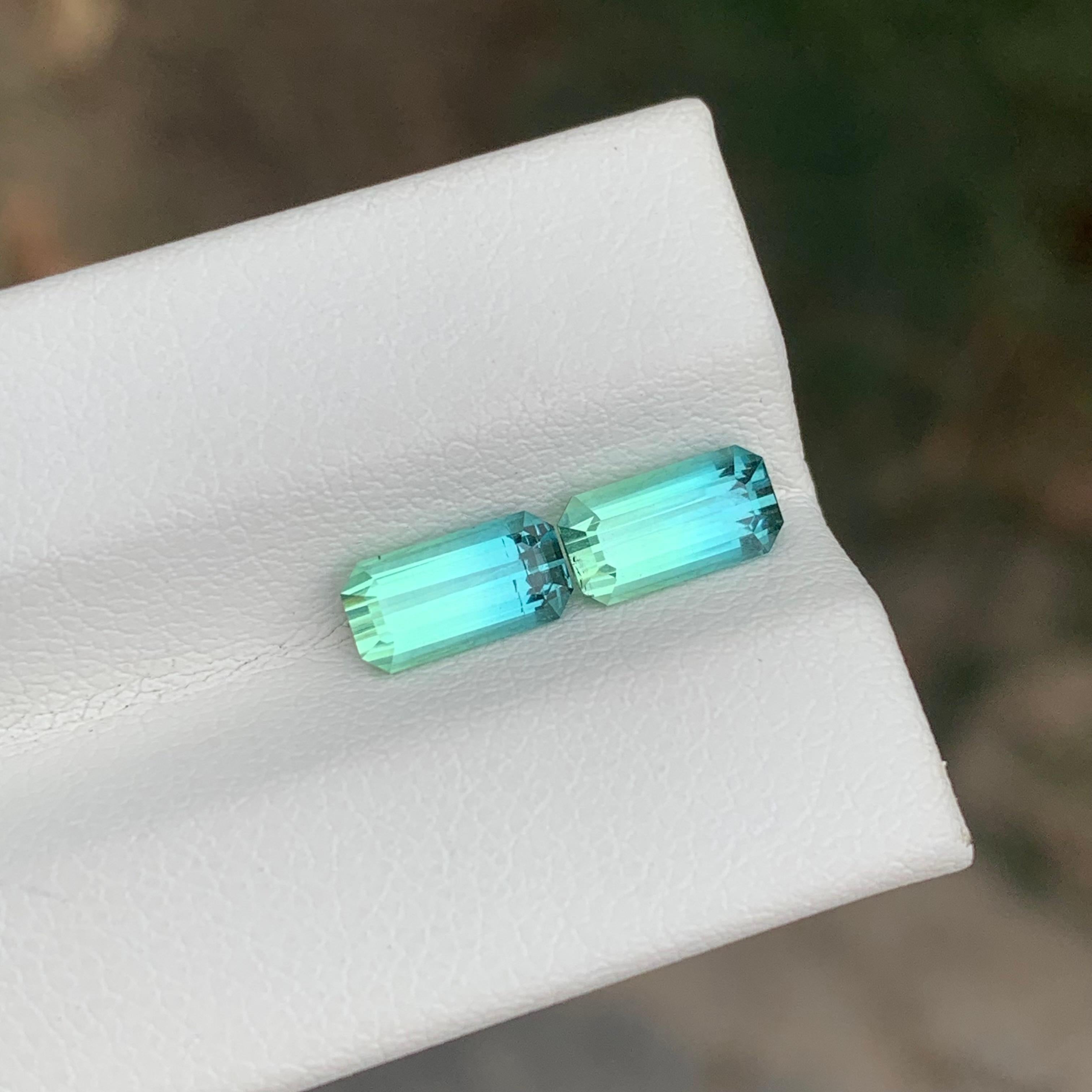 Arts and Crafts 2.15 Carat Natural Loose Parti Colour Tourmaline Pair Emerald Shape Gemstone For Sale