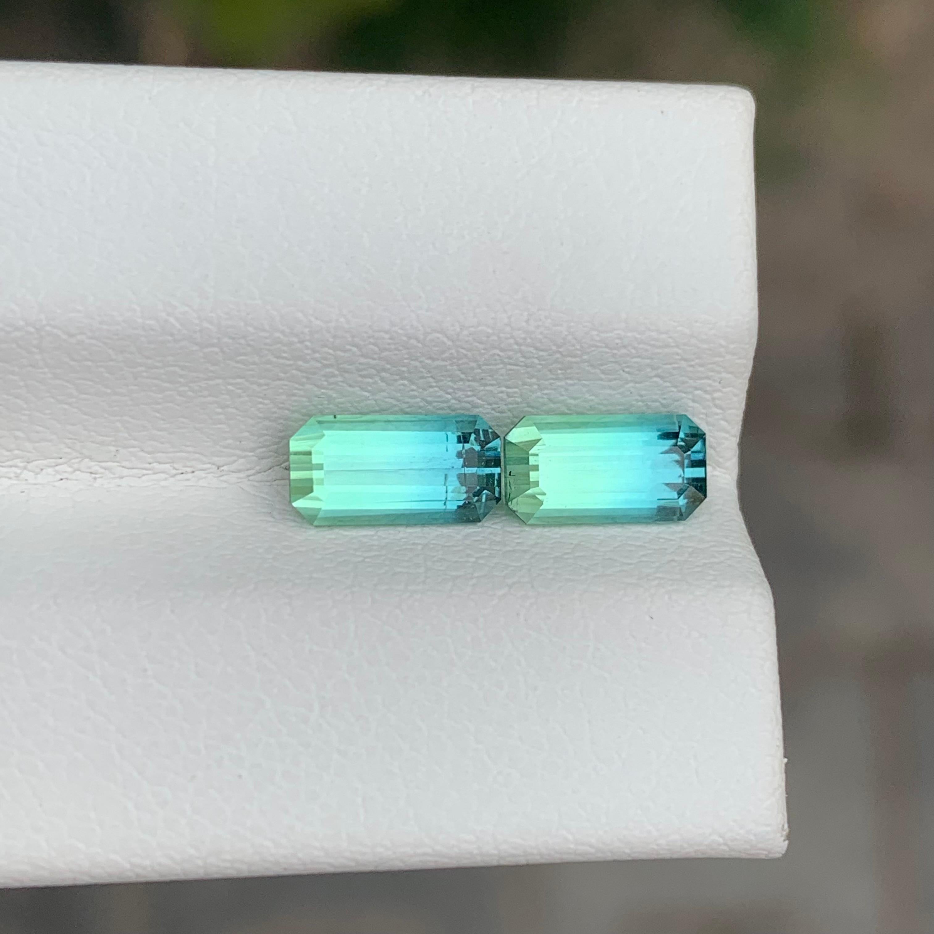 Emerald Cut 2.15 Carat Natural Loose Parti Colour Tourmaline Pair Emerald Shape Gemstone For Sale