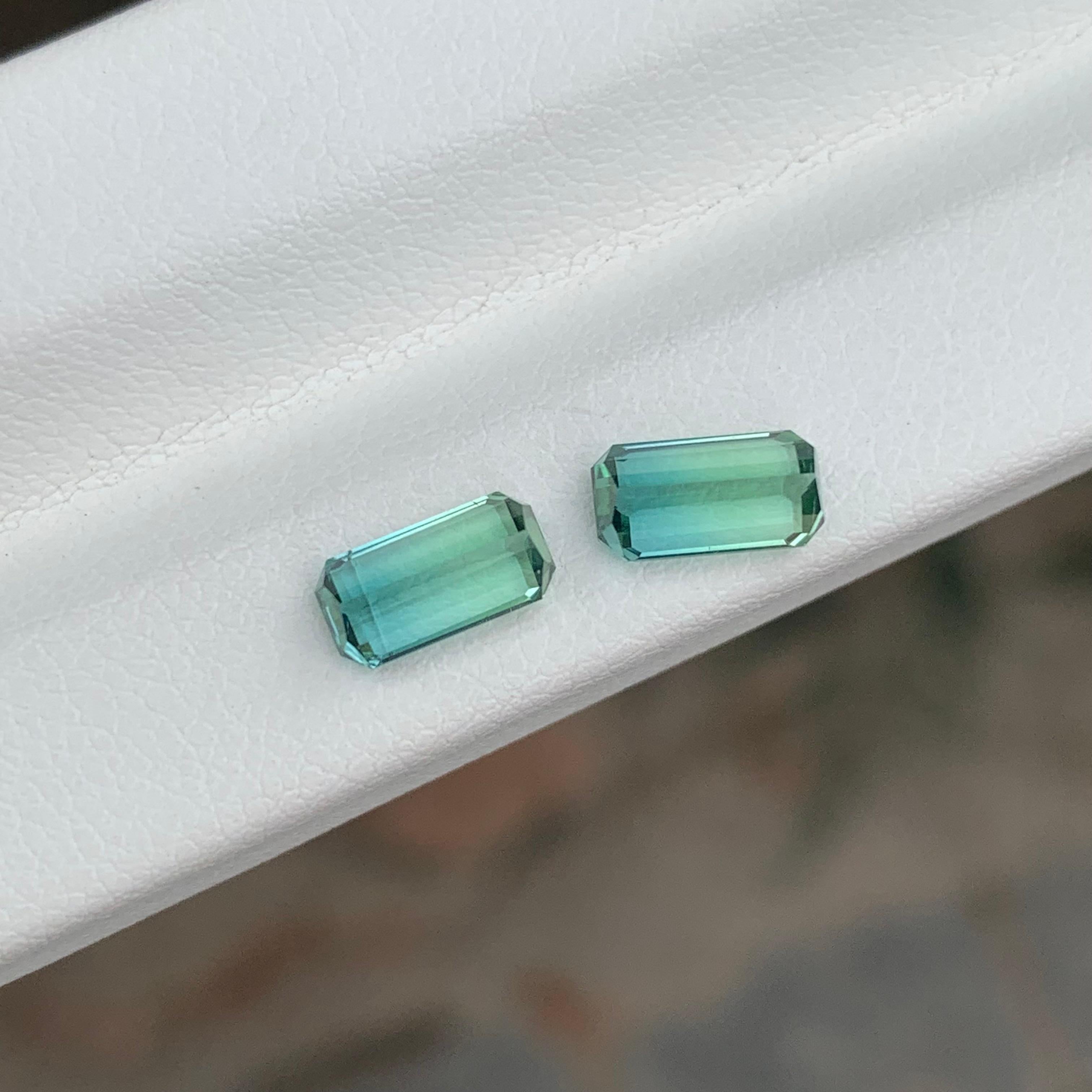 Women's or Men's 2.15 Carat Natural Loose Parti Colour Tourmaline Pair Emerald Shape Gemstone For Sale