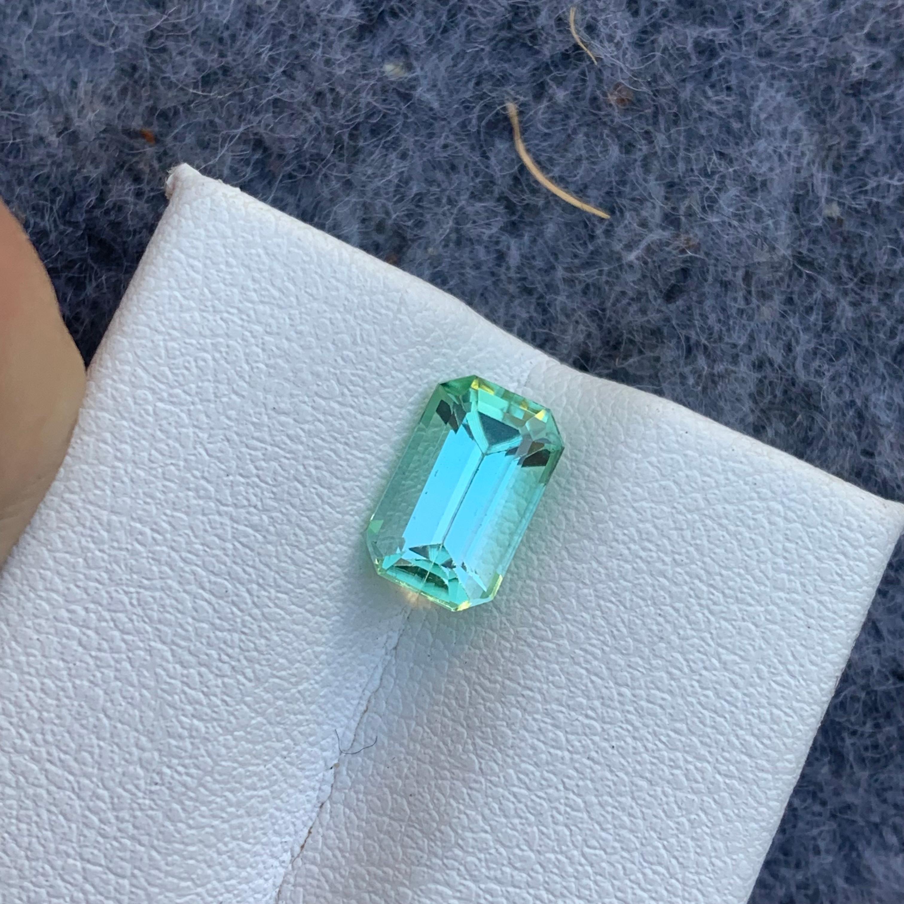 Gorgeous Loose Indicolite Tourmaline 
Weight: 2.15 Carats 
Dimension: 9.2x5.8x4.8 Mm
Origin; Kunar Afghanistan Mine
Color: Mint
Shape: Emerald 
Treatment: Non
Certificate: On Demand 
Indicolite tourmalines (tourmalines with blue in them) are rare.