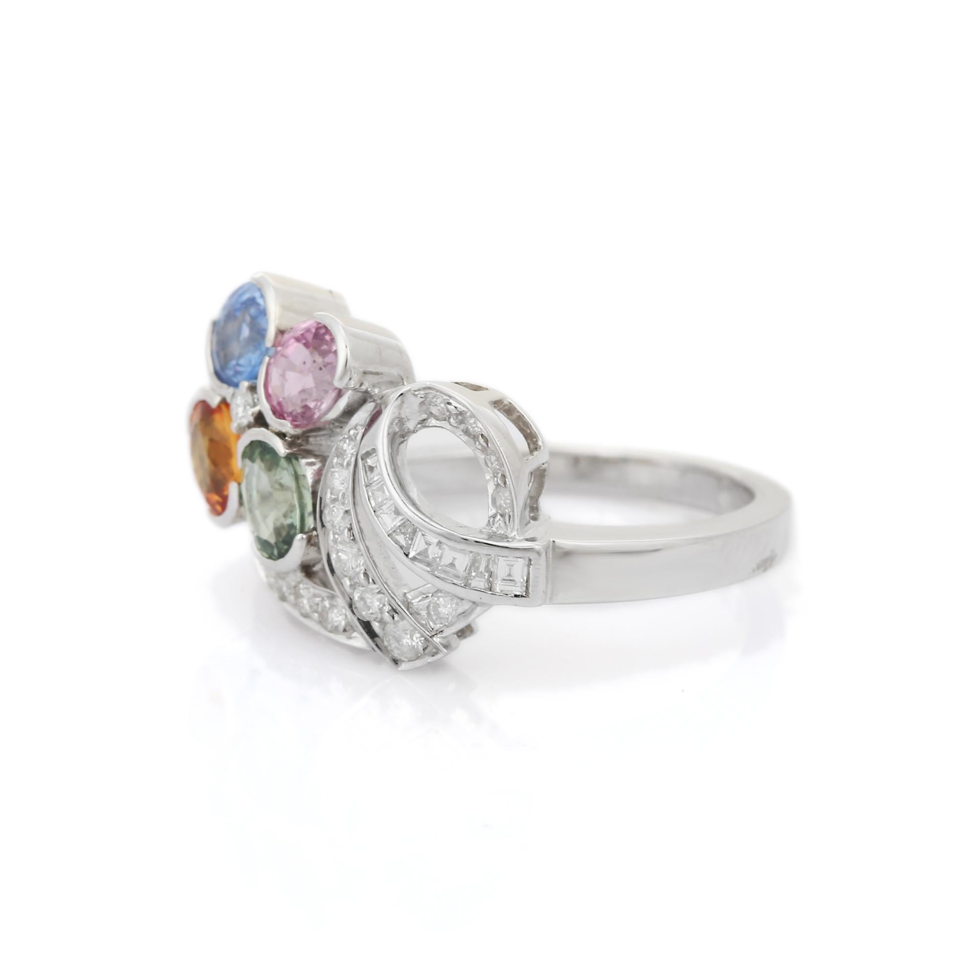 For Sale:  2.15 Carat Natural Multi Sapphire Cocktail Ring in 18K White Gold with Diamonds 2
